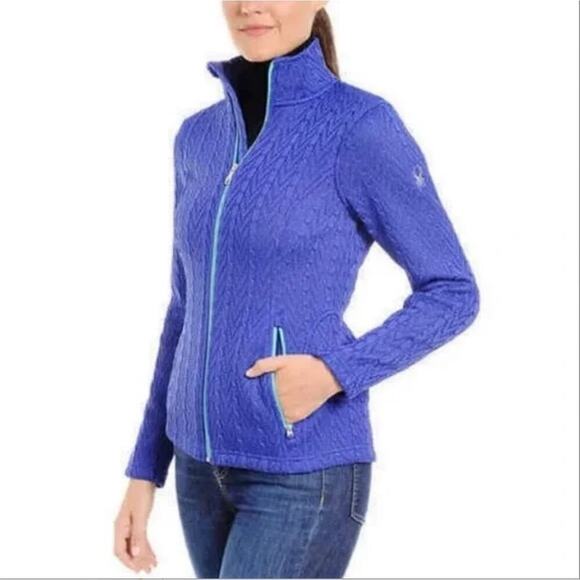 Spyder Major Cable Stryke Sweater Jacket Full Zip Fleece Lined in Cobalt Blue, M - Picture 1 of 15